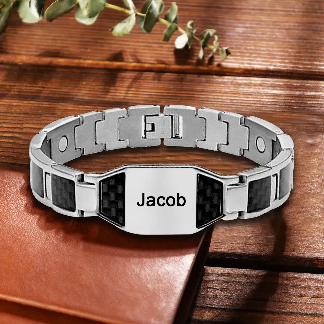 Personalized Carbon Fiber Energy Bracelet Custom Engraved Men's Carbon Fiber Bracelet Personalized Name Men's Bracelet