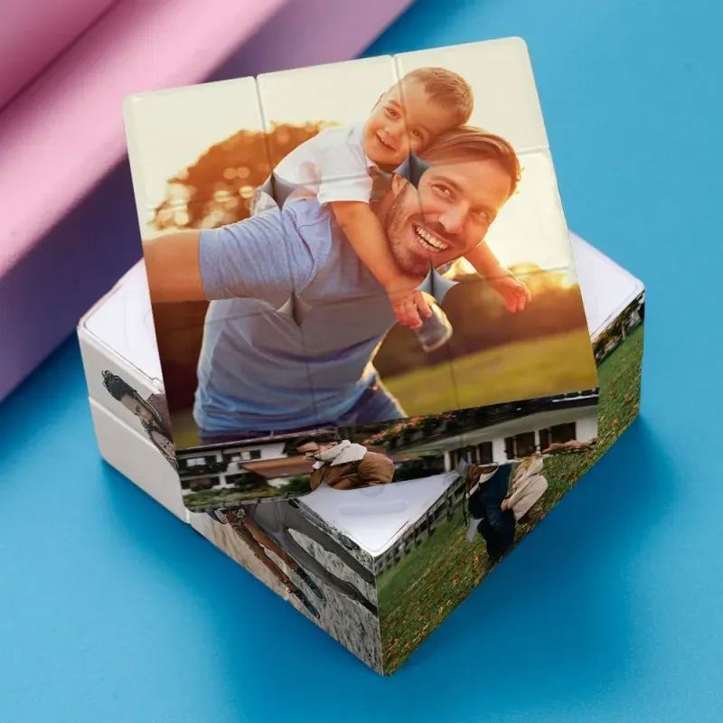 Custom Multi Photo Rubic's Cube - For Father And Baby
