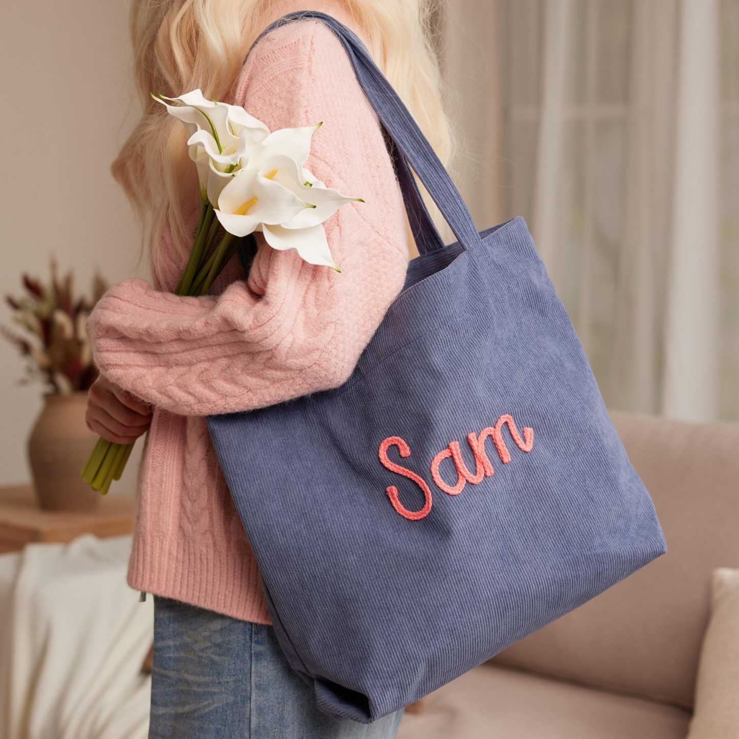 Custom Corduroy Tote Bag Personalized Embroidered Corduroy Tote Bag With Magnetic Buckle Mother's Day Gifts