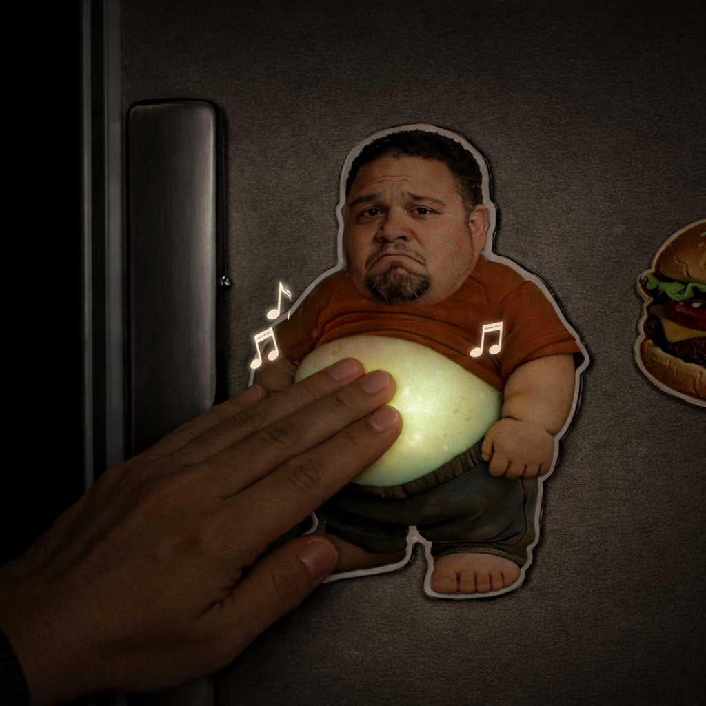 Personalized Adorable Photo Music Fridge Magnets – Customizable Cartoon Character Belly Magnets With Built-in Sound; A Fun Gift For Family And Lovers.