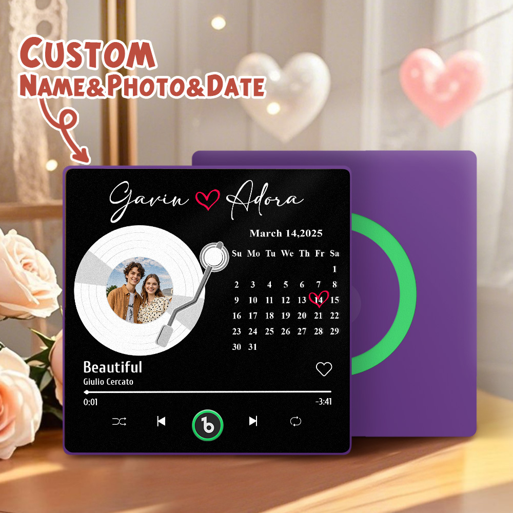 New 4.0 Upgrade Custom Music Fridge Magnet Colorful Frame Album Fridge Magnet Can Play Songs Gift for Couple Can Upload Your Music