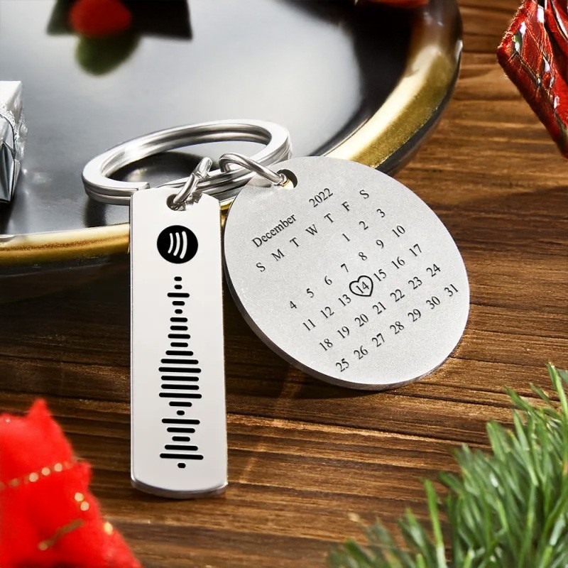 Custom Photo Calendar Spotify Keychain Personalized Stainless Steel Keychain Gift for Lover