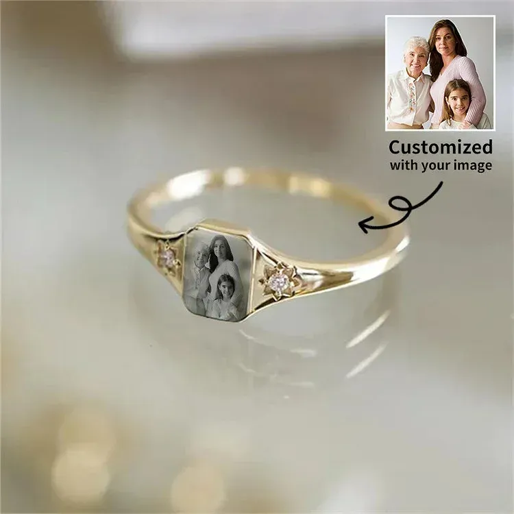 Personalized Birthstone Photo Ring - Buy 2 Free Shipping