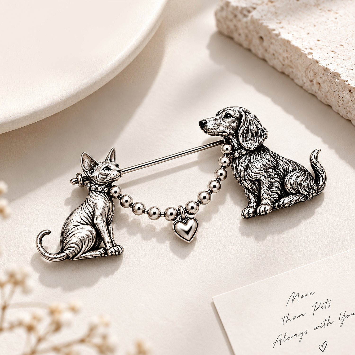 Personalized 925 Sterling Silver 3D Two Pet Photo Pin Custom Double Cat Dog Figure Brooch Gift For Pet Owners