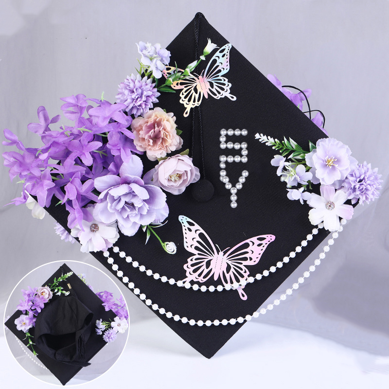 Personalized Name Floral Graduation Cap Custom Pearl Letter Mortarboard Topper Graduation Ceremony Gift for Students