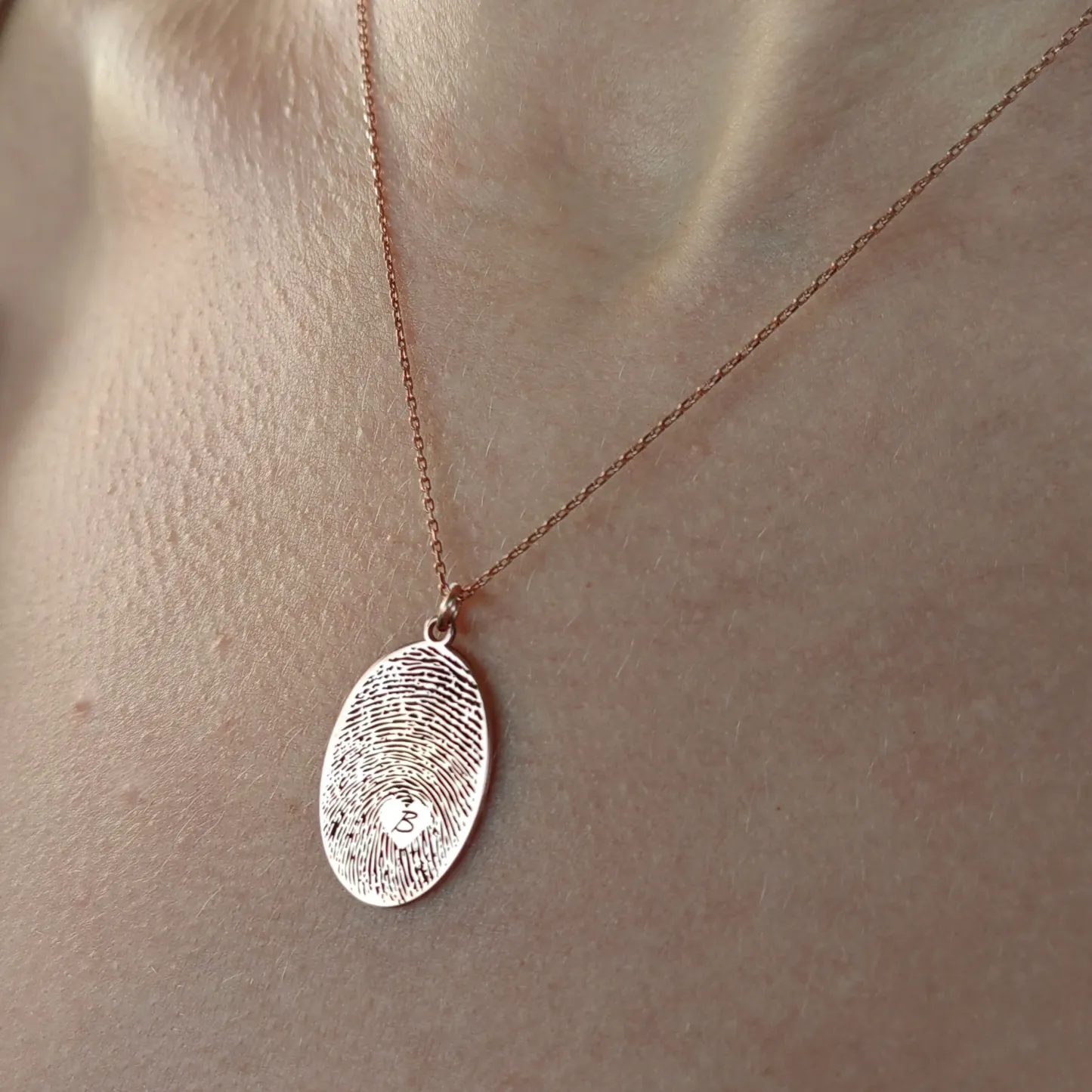 Personalized Fingerprint Necklace Custom Engraved Initial & Fingerprint Oval Pendant Forever Love Keepsake Necklace Gifts for Her