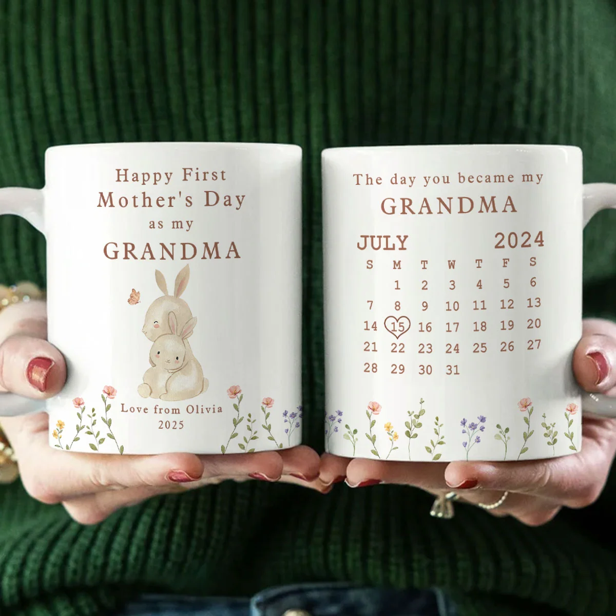 Happy 1st Mother's Day As My Grandma Nana Mommy Calendar Keepsake Personalized Mug