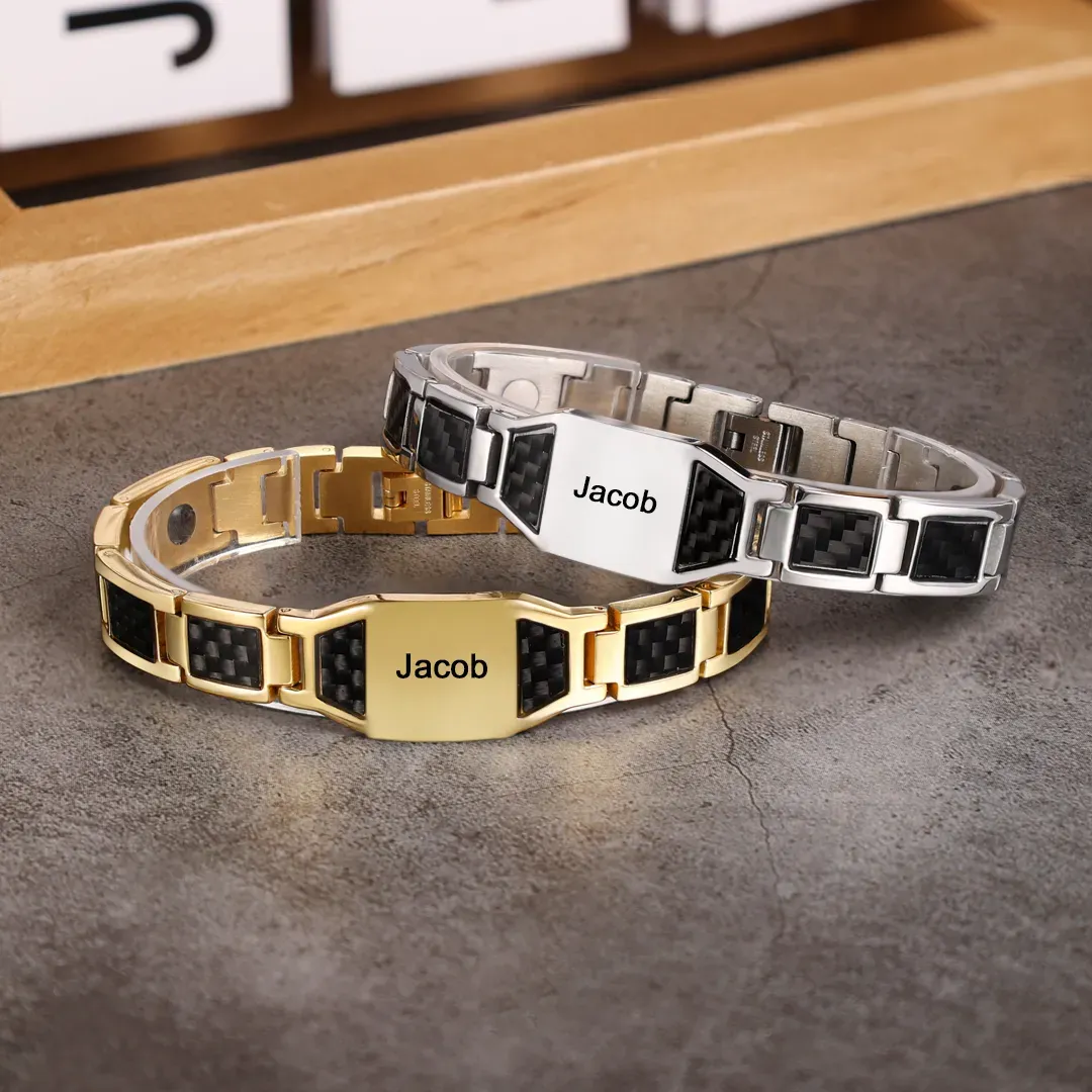 Personalized Carbon Fiber Energy Bracelet Custom Engraved Men's Carbon Fiber Bracelet Personalized Name Men's Bracelet