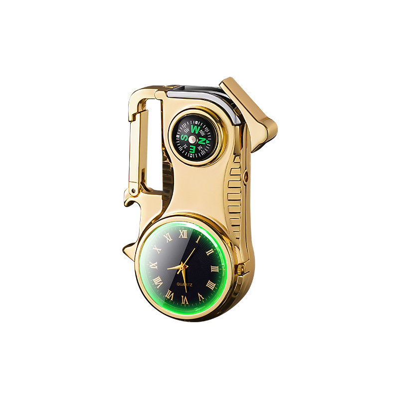5 in 1 Outdoor Multifunction Keychain Survival Carabiner Keychain with Watch Compass Bottle Opener Lighter Tactical Multifunction Lighter Keychain