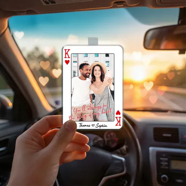 King/Queen Of My Heart Couple Custom Photo - Personalized Acrylic Car Visor - Valentine's Day Gift, Anniversary Gift For Him, For Her - namenecklace