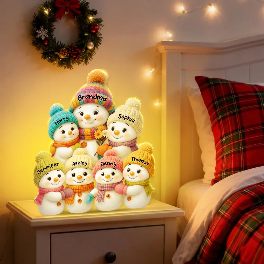 Custom Snowman Family Light Box Personalized Snowman Family Portrait Lamp Grandkids Names Christmas Light Up Decor Christmas  Gifts for Grandma and Grandpa