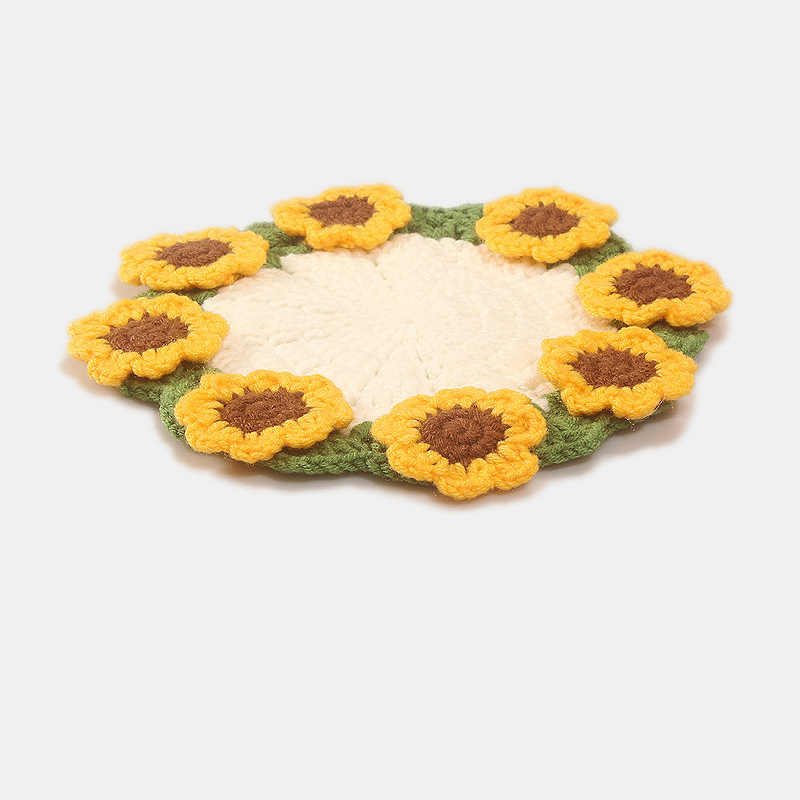Handmade Crochet Sunflower Coaster Set 2-in-1 Crochet Sunflower Coaster and Bouquet Decorative Gift Practical and Fun Sunflower Coaster Set Multi-Use Home Accessory