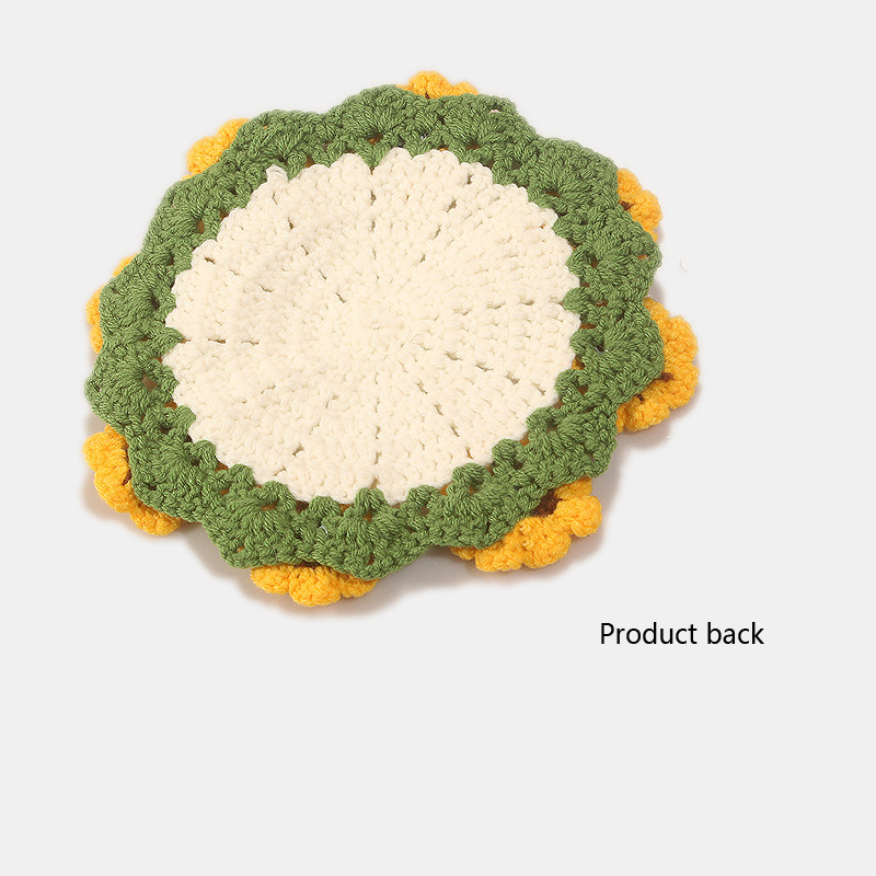 Handmade Crochet Sunflower Coaster Set 2-in-1 Crochet Sunflower Coaster and Bouquet Decorative Gift Practical and Fun Sunflower Coaster Set Multi-Use Home Accessory