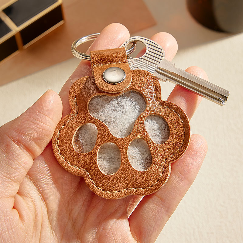 Personalized Leather Pet Hair Memorial Keychain Custom Pet Fur Keepsake Pet Loss Gift Dog Cat Remembrance Keyring