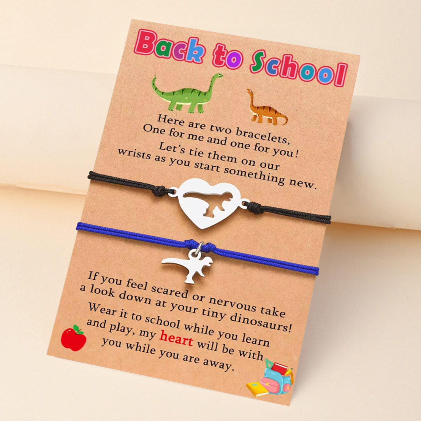 Mommy and Me Dinosaur "Back to School" Bracelets Matching Parent & Child Separation Anxiety Gift Adjustable