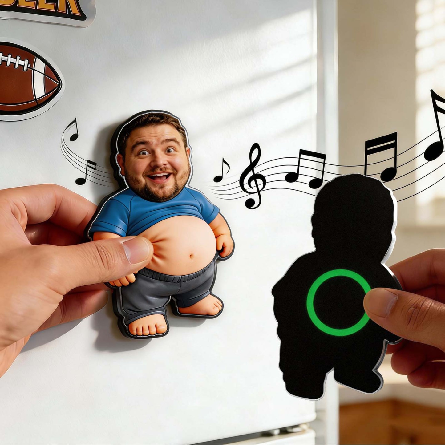 Personalized Adorable Photo Music Fridge Magnets – Customizable Cartoon Character Belly Magnets With Built-in Sound; A Fun Gift For Family And Lovers.