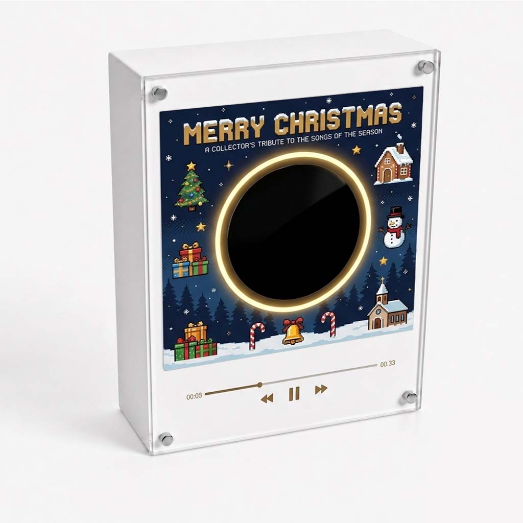 Christmas Pixel Art Vinyl Record Player Refrigerator Magnet Music Player Interactive Christmas Pixel Art Vinyl Record Magnet NFC Music Player