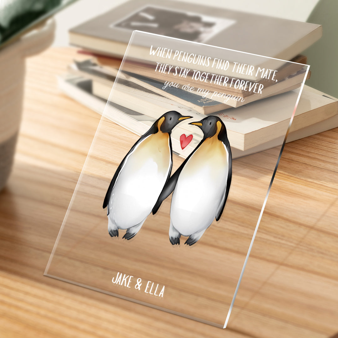 Personalised You're My Penguin Custom Text And Named Glass Plaque Gift For Him