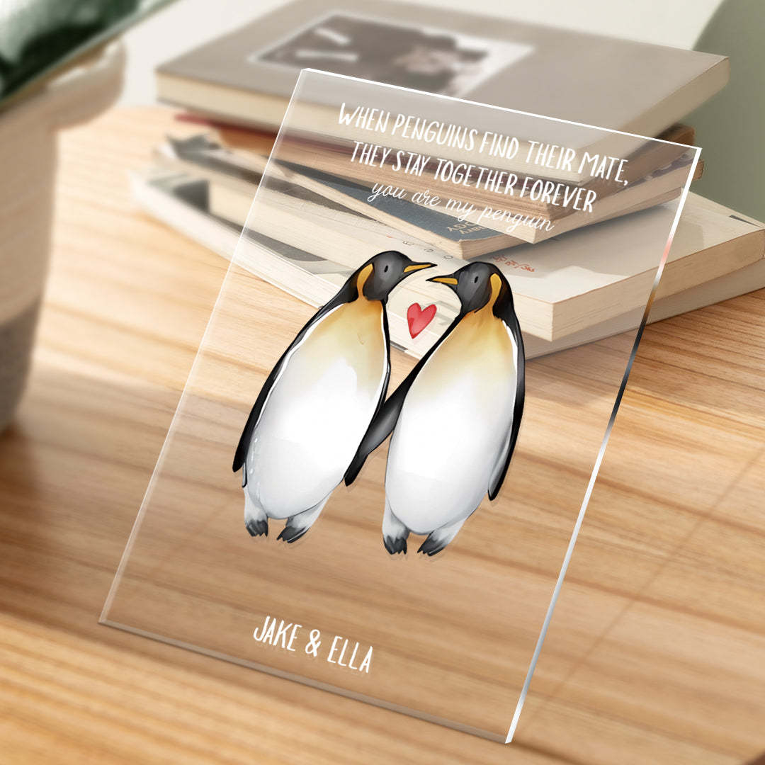Personalised You're My Penguin Custom Text And Named Glass Plaque Gift For Him