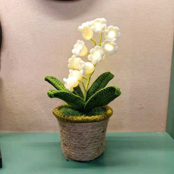 Crochet Handmade Lily Potted Plant Light Lamp, Lilies of the Valley,Finished Product,Knitted Flower Decoration,3 flash modes girlfriend gift - NameNecklace
