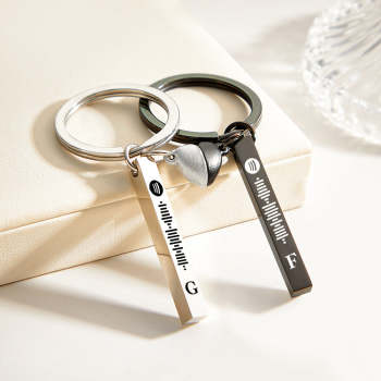 Set Magnet Heart Cute Custom Initial Keychain Spotify Music Keychain for Couple - NameNecklace