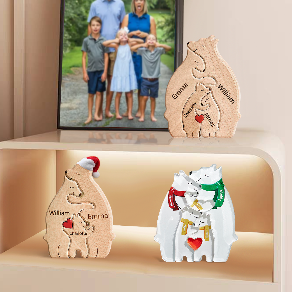 Christmas Gifts Custom Wooden Bears Family Customized Names Puzzle Home Decor