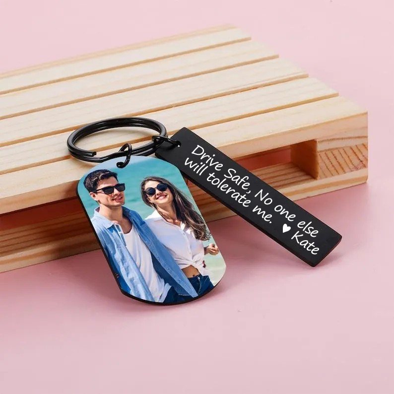 Personalized Photo Keychain, Engraved Picture Keychain, 1st Anniversary Boyfriend Gift, Girlfriend Gift Idea, 10 Years  Valentine's Day Gift