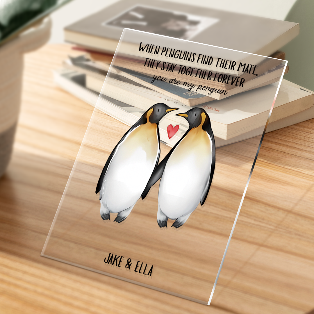 Personalised You're My Penguin Custom Text And Named Glass Plaque Gift For Him
