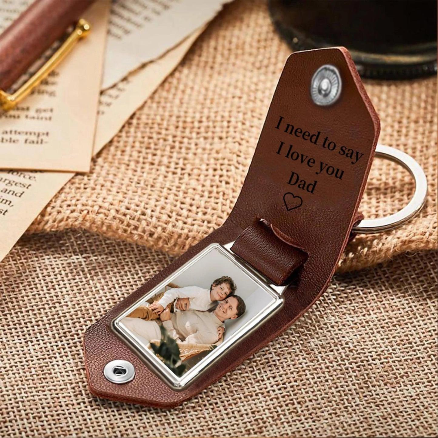 Personalized Photo Leather Keychain Custom Text Metal Tag Keyring Funny Father's Day Gift for Husband