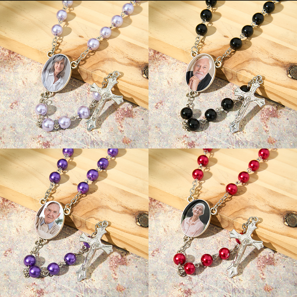 Personalised Rosary Beads with Photo Custom Made Rosary Custom Rosary Beads Cross Multi-Color Necklace Sentimental Rosary Photo Necklace Memorial Gift