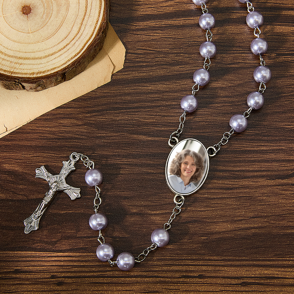Custom Made Rosary Personalised Rosary Beads with Photo Custom Rosary Beads Cross Multi-Color Necklace Sentimental Rosary Photo Necklace Memorial Gift