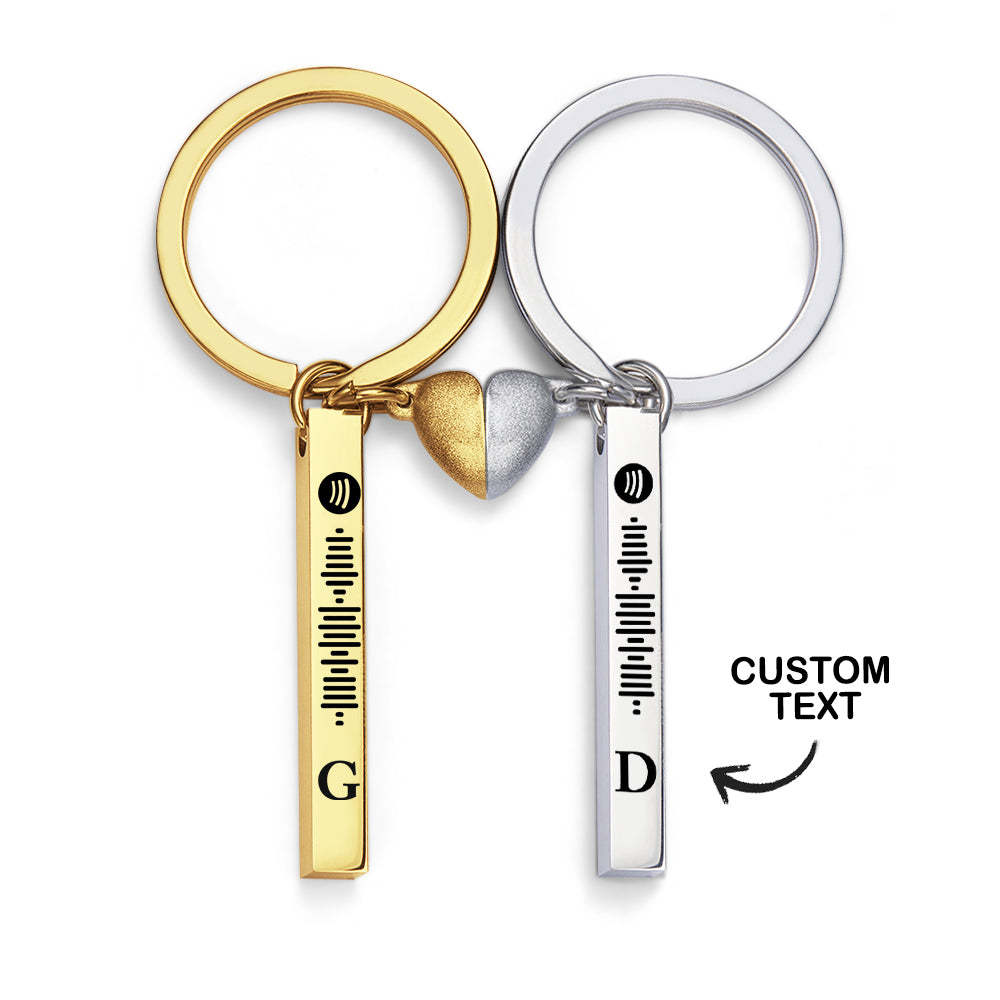 Set Magnet Heart Cute Custom Initial Keychain Spotify Music Keychain for Couple - NameNecklace
