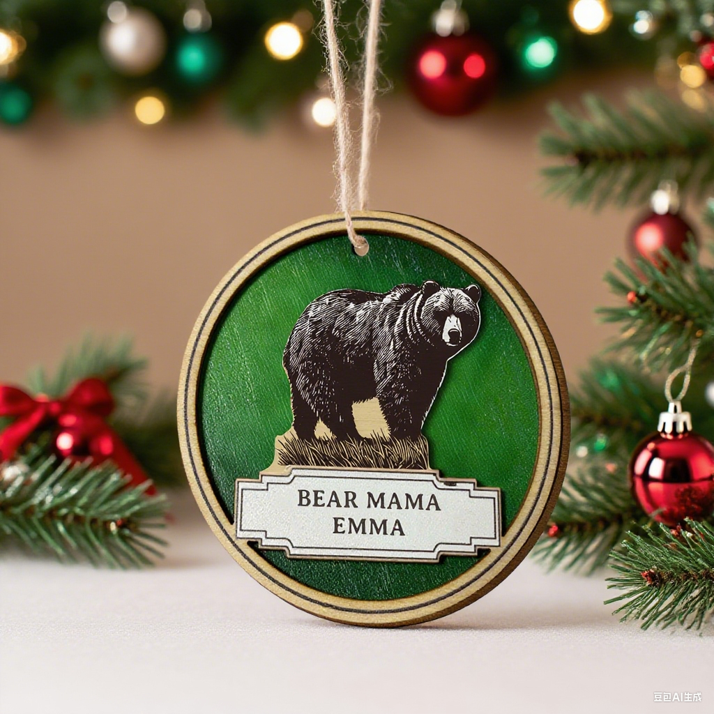 Personalized Bear Family Wooden Coaster & Ornament �C Custom Name Rustic Gift