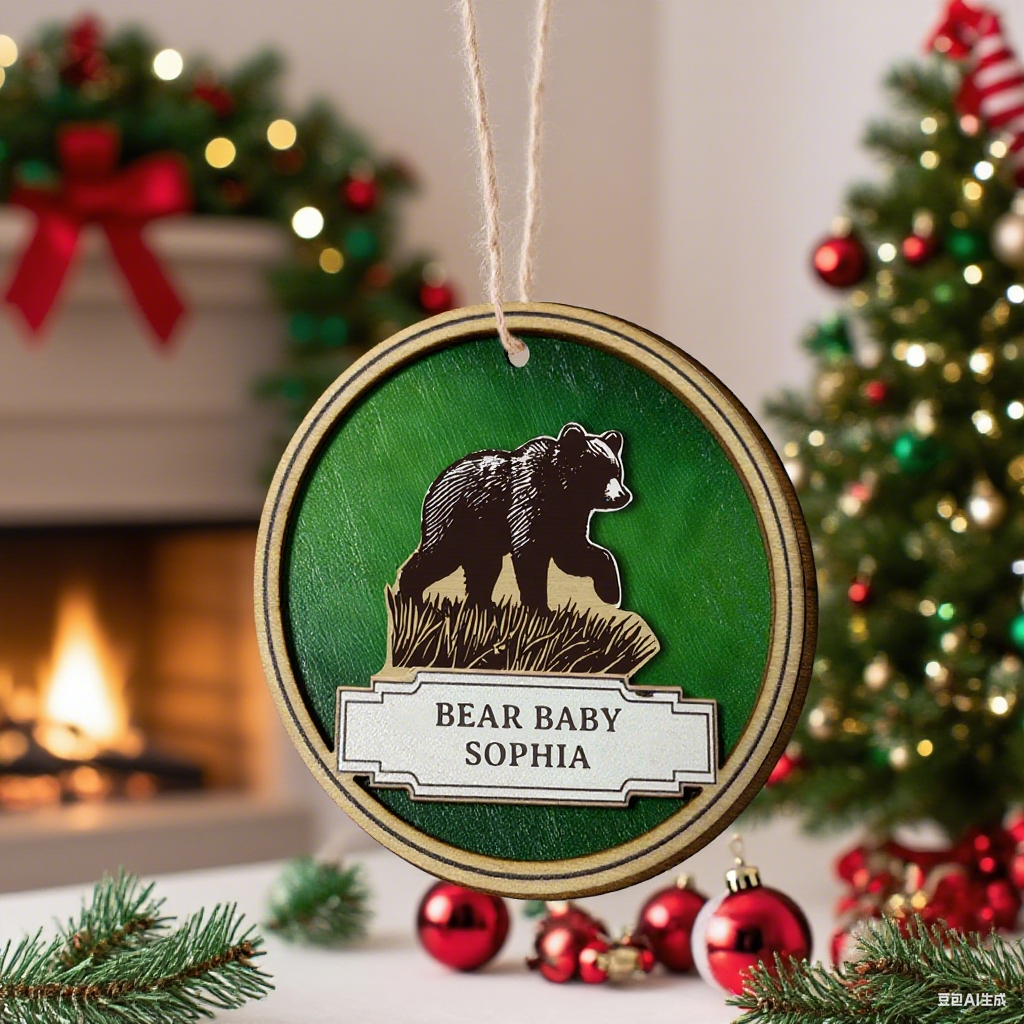 Personalized Bear Family Wooden Coaster & Ornament �C Custom Name Rustic Gift