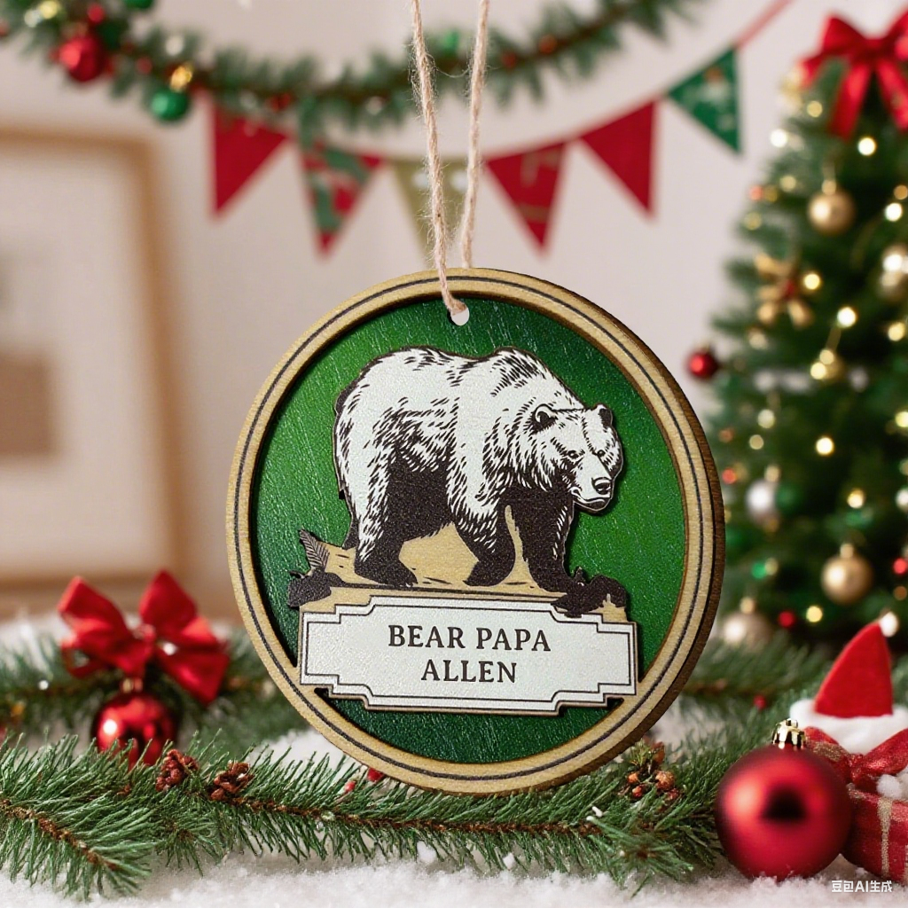 Personalized Bear Family Wooden Coaster & Ornament �C Custom Name Rustic Gift