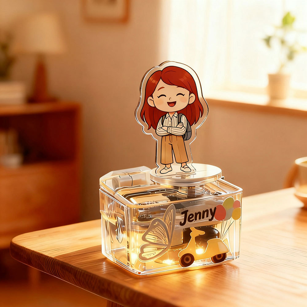 Custom Photo Music Box Figurine Personalized Cartoon Portrait Ornament Unique Gift for Couples, Family