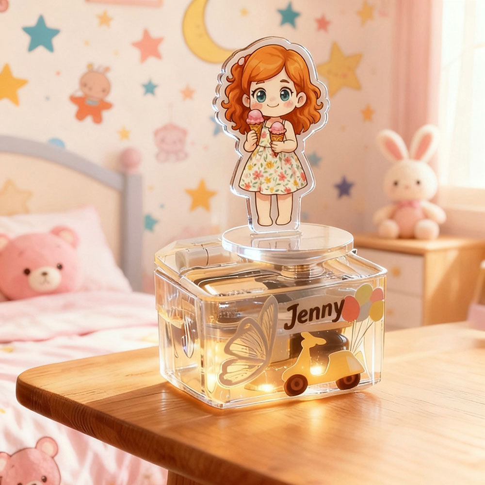 Custom Photo Music Box Figurine Personalized Cartoon Portrait Ornament Unique Gift for Couples, Family