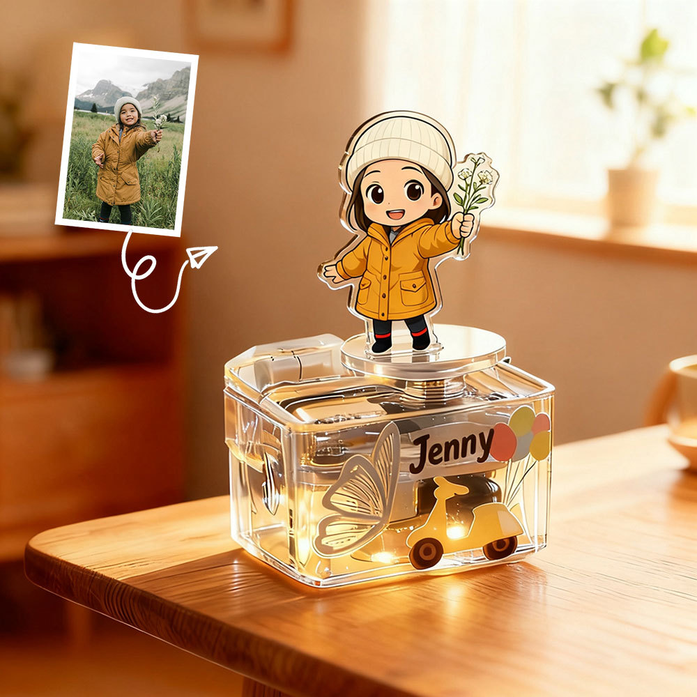 Custom Photo Music Box Figurine Personalized Cartoon Portrait Ornament Unique Gift for Couples, Family
