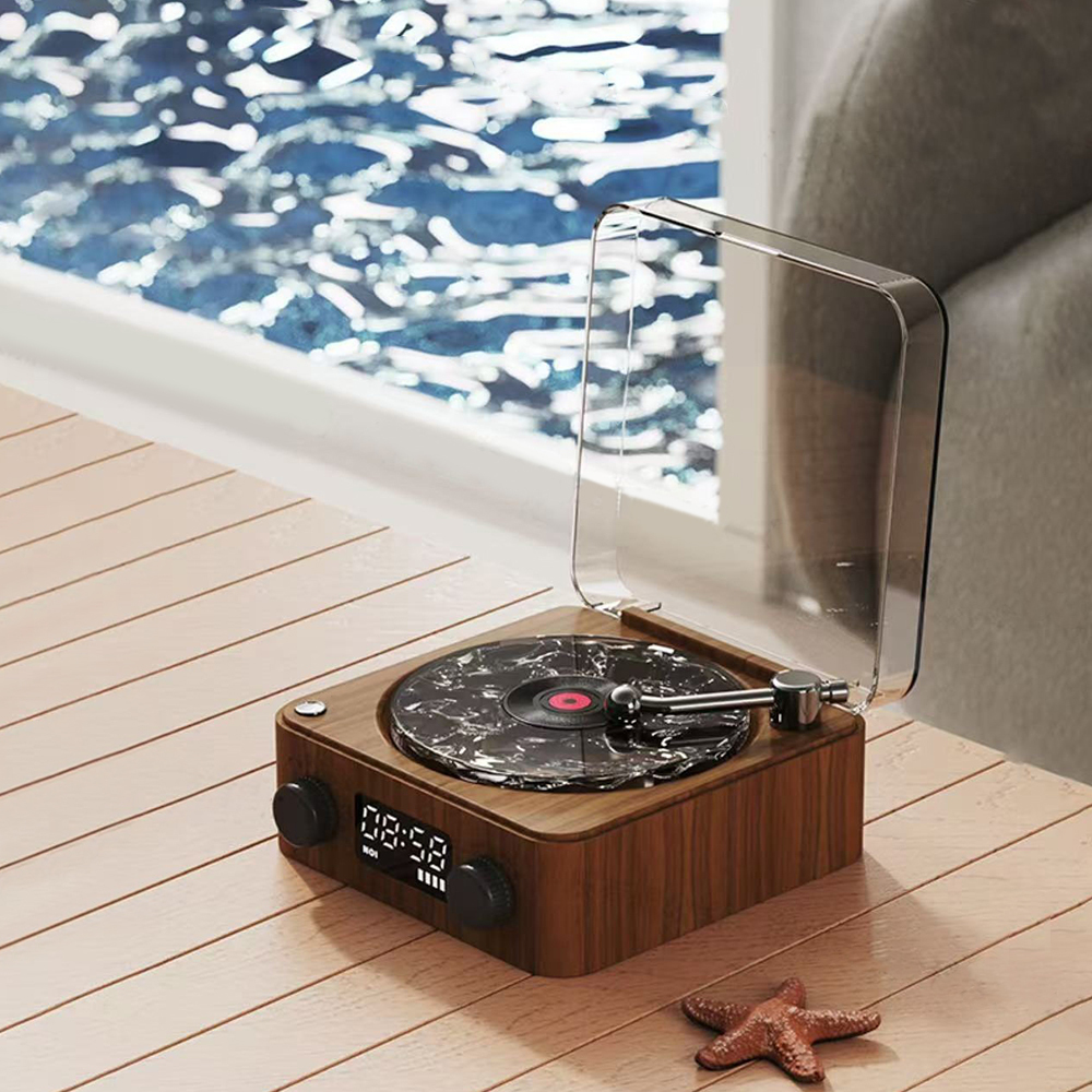 Father's Day Gifts Retro Mini TurntaRetro Mini Wave Turntable White Noise Machine & Bluetooth Speaker - 7 Colors, 4 Soothing Sounds, RGB/Breathing LED Bedside Night Light/Clock Waves Vinyl Speaker