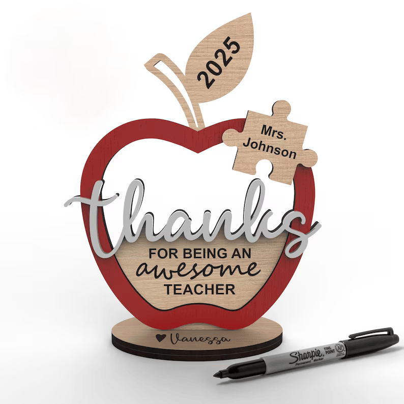 Personalized Teacher Appreciation Gift Custom Apple Thank You Sign for Teachers End of Year Teacher Gift Custom Teachers Appreciation Sign Custom Apple Puzzle Piece Gift