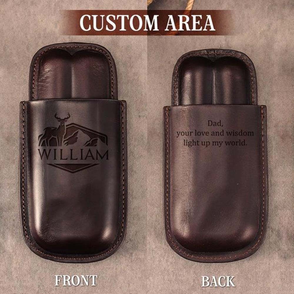 Personalized Leather Cigar Case Custom Engraved Cigar Holder Premium Leather Gift for Cigar Lovers
