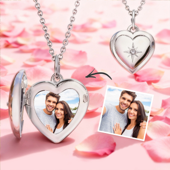 Custom Star Photo Locket Necklace –  Personalized Platinum Jewelry