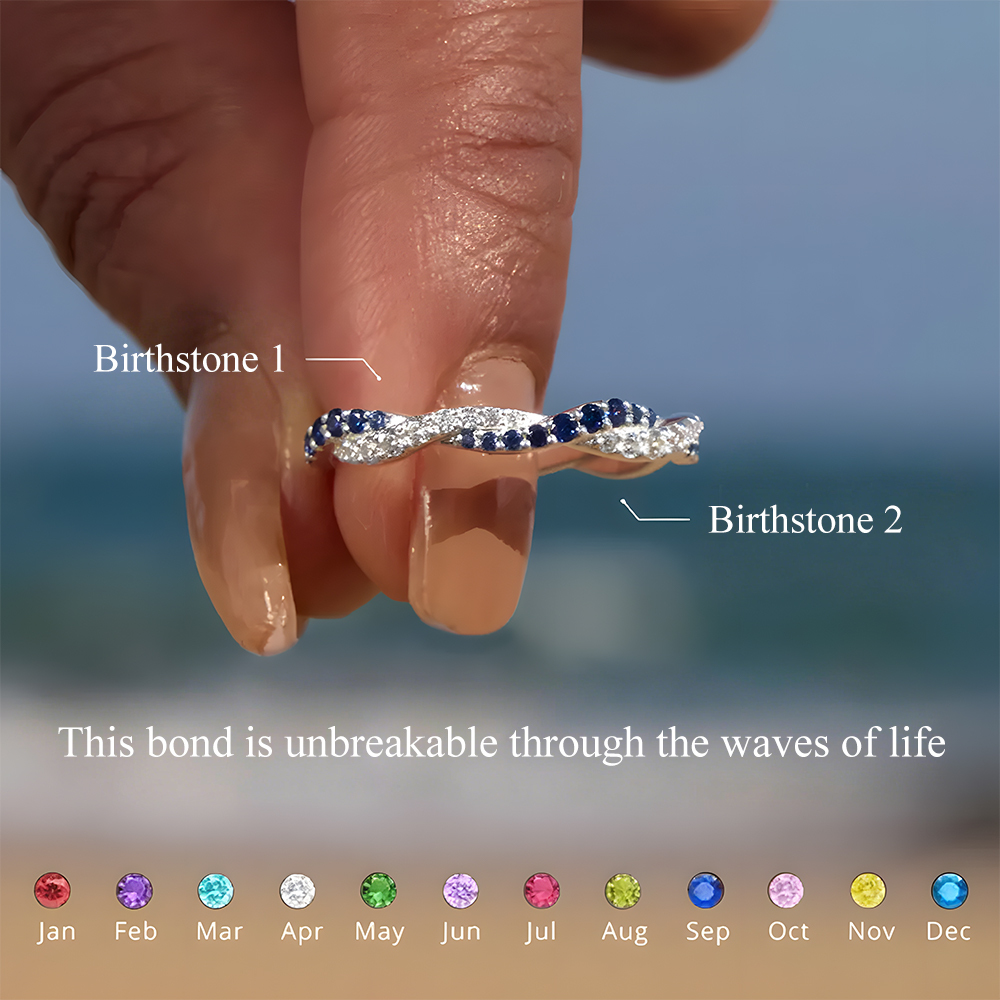 Personalized Double Birthstone Wave Ring Custom Two Birthstone Wave Ring Anniversary Gift Valentine's Day Gift