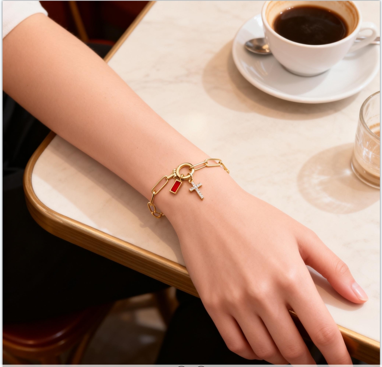 Paperclip Birthstone Cross Pendant Bracelet Custom Paperclip Chain Cross Bracelet with Birthstone – Detachable Pendant Personalized Jewelry for Women