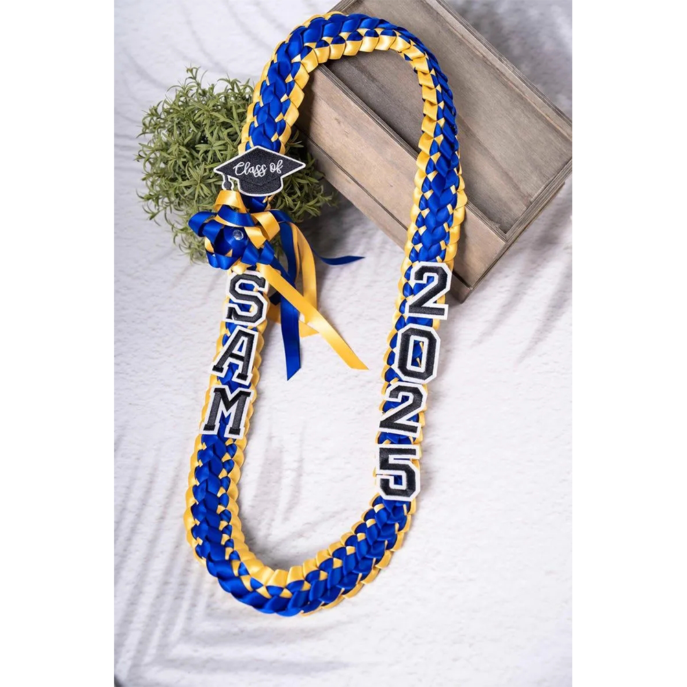2025 Graduation Lei with Name, Braided Satin Ribbon Personalized, Senior Night Gift Lei, Personalized Custom Lei for Graduation