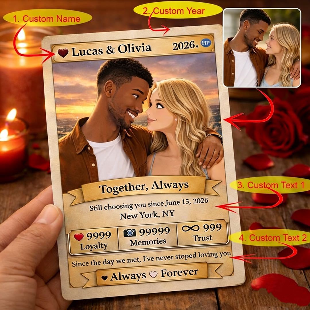 Personalized Valentine’s Day Power Couple Card, Custom Anniversary Card Couple Photo Anime Style, Best Valentine's Day Gift for Lover - namenecklace