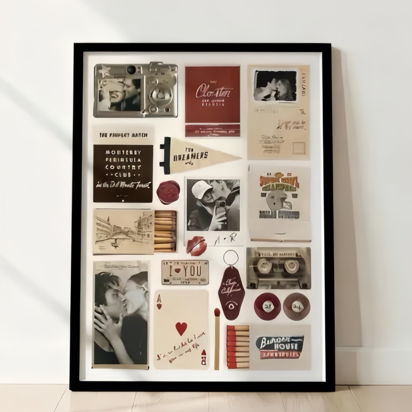 Custom Photo Matchbox Wooden Frame with Your Text Matchbook Poster Print Wall Art Anniversary Gift - namenecklace