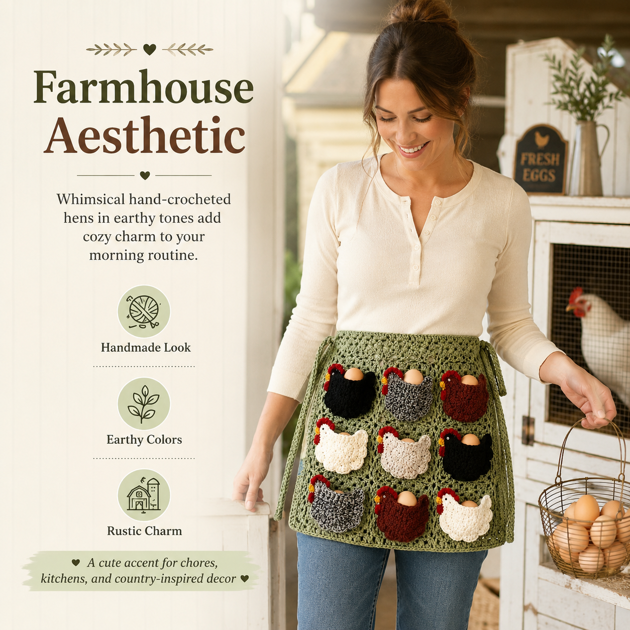 Handmade Crochet Chicken Egg Apron 9 Pockets Gathering Apron Gift for Farmers Craft Gift for Mom