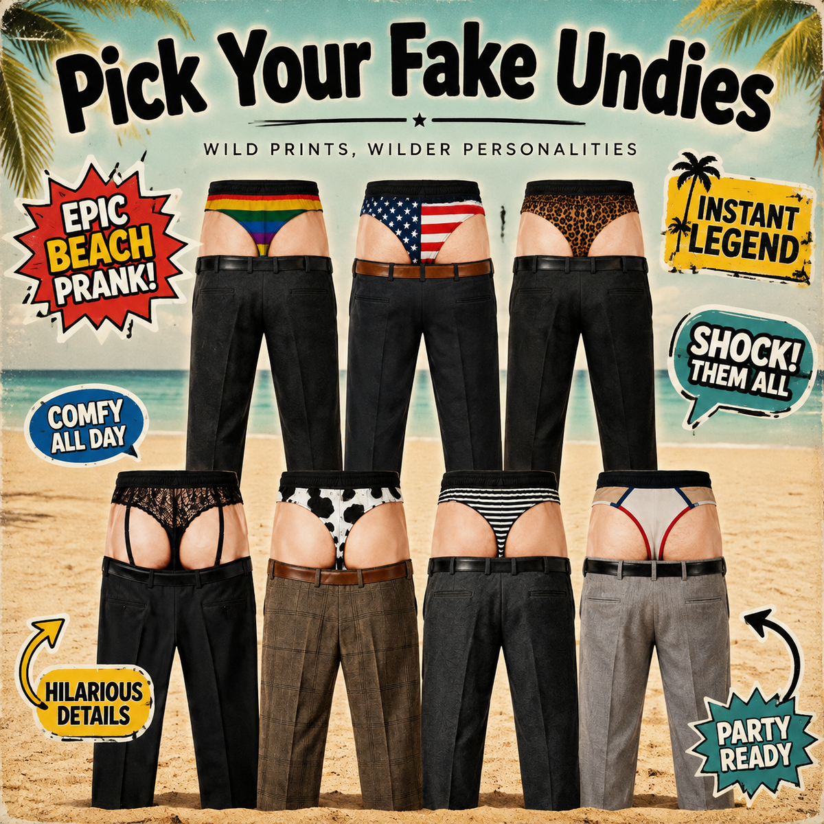 Custom Funny Illusion Pants for Men – Novelty Fake Underwear Trousers, Prank Costume Pants, Humorous Party & Gift Idea