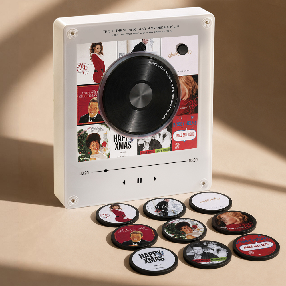 Custom Mini Vinyl Record Music Player With 9 Discs,  Magnetic Disc Music Player with Rechargeable Battery